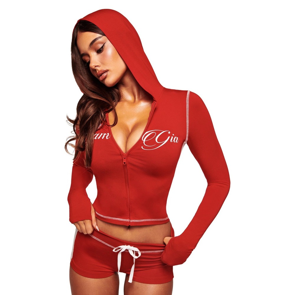 I.AM.GIA Red Zip Up Hoodie Cropped Long Sleeve Graphic Top XS NEW y2k track